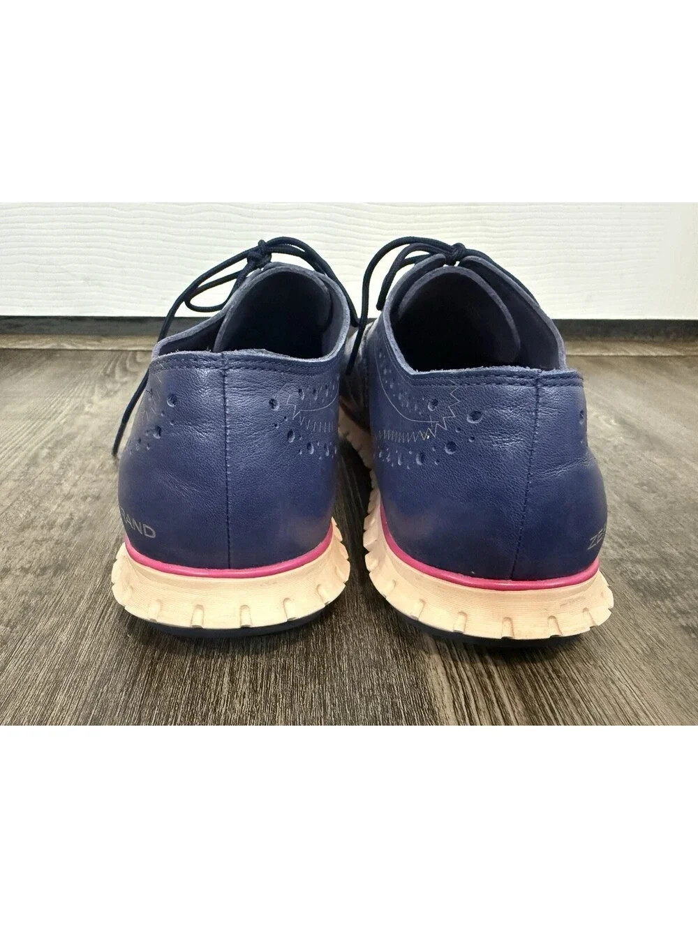 Cole Haan Zerogrand Navy Blue Leather Wingtip Oxford Shoes W24574 Womens Sz 7.5